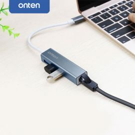 ONTEN OTN-U9593 USB-C to 3-Port HUB USB3.0 with Ggigabit LAN Ethernet Adapter