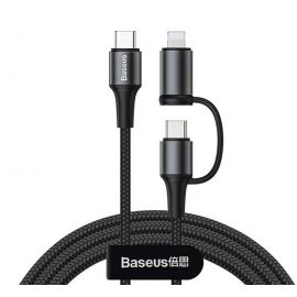 Baseus Universal cable, Twins 2 in 1 Type-C to Type-C 60W (20V/3A)+iP(5V/2A), 1m, Black 