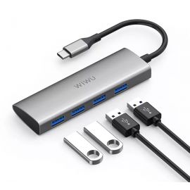 WiWU Alpha 440 Aluminum Alloy Data Transfer Usb Type C Hub with 4 Usb 3.0 Port for Mobile Devices