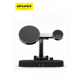 Awei W22 Foldable 4 in 1 Wireless Charger Fast Charging Station for Cellphone Samrt Watch Earphones 15W Magnetic Charging Stand