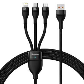 BASEUS FLASH SERIES Ⅱ ONE FOR THREE FAST CHARGING DATA CABLE USB TO M+L+C 100W 1.2M BLACK