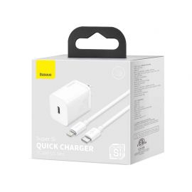 BASEUS HOME CHARGER SUPER SI PRO TYPE-C 20W + CABLE TYPE-C TO LIGHTNING 20W 1M WHITE