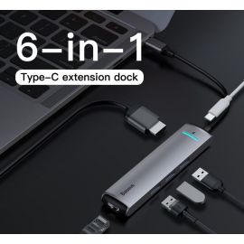 Baseus USB Type C Hub Dock For MacBook 6-In-1 RJ45, 3x USB, HDMI, Supporting 87W PD Fast Charge Price In Pakistan
