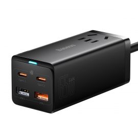 USB C Charger Baseus 65W GaN3 USB C Charging Station with 2 Outlets Extender &3 Fast Charging Ports, USB C Wall Charger Compatible with MacBook Laptops iPhone Samsung iPad (100W Type C Cable Included