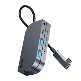 Baseus 6in1 USB Type C Multifunctional HUB, memory card reader (USB 3.0, HDMI, micro SD) Power Delivery 60 W gray (CAHUB-CWJ0G)