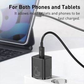 Baseus TZCCSUP-M01 25W Super Si Fast Charging Travel Charger Power Adapter Set With 1m Type-C / USB-C Cable, US Plug (Black). Price In Pakistan
