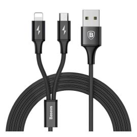 Baseus Rapid Series 3-In-1 CAMLT-SC06 Fast Charging Data Cable Type-C To Micro + Lighting +type-C PD 20w 1.5M – Green