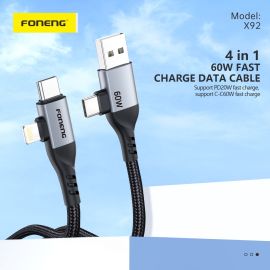 Foneng X92 4-in-1 Metal Head Braided Cable (60W,1Meter)