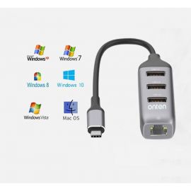 Onten 95118R USB Type C to Lan Gigabit Ethernet RJ45 Adapter with 3xUSB 3.0 Hub Price in Pakistan