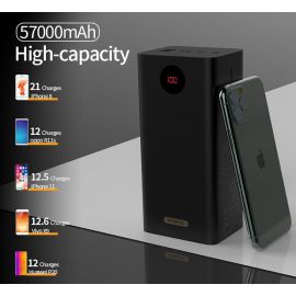ROMOSS PEA57 57000mAh Power Bank with QC 3.0 18W PD Fast Charging Two-way Fast Charging, 2x USB, Type C , Lightning, Quick Charge 3.0