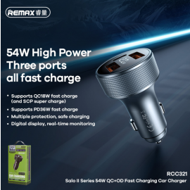 REMAX RCC-321 54W QC + PD Fast Charging Digital Display Car Charger