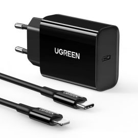 UGreen 50799 USB travel wall charger Type C 20W Power Delivery + MFI USB Type C - Lightning cable black 