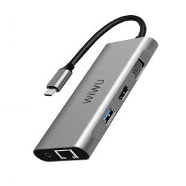 WIWU Alpha A11312H 10 in 1 USB-C Hub adapter type c docking station with 3xUSB 2x HDMI, 3.5mm audio with VGA RJ45 card reader in Pakistan